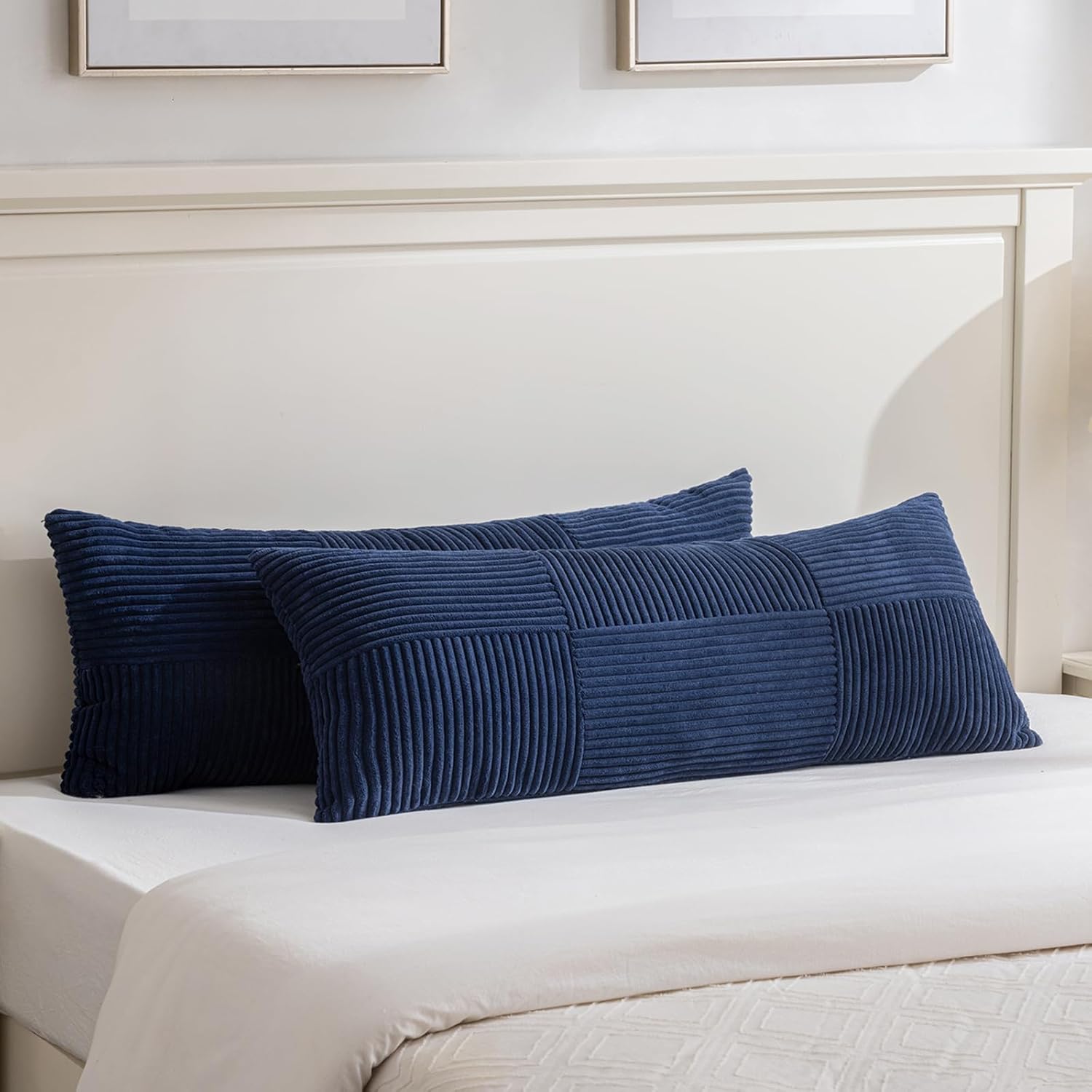 Fancy Homi Set of 2 Navy Blue Boho Long Lumbar Body Decorative Throw Pillow Cover 14x36 Inch for