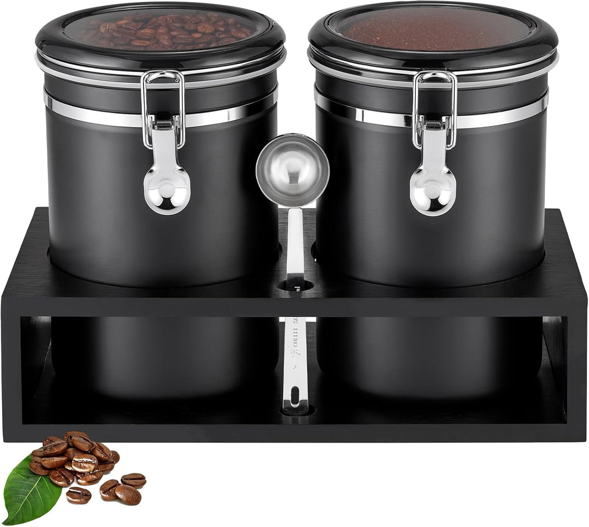Yangbaga Ground Coffee Storage Container with Shelf, 2×63OZ 304 Stainless Steel Coffee and Sugar