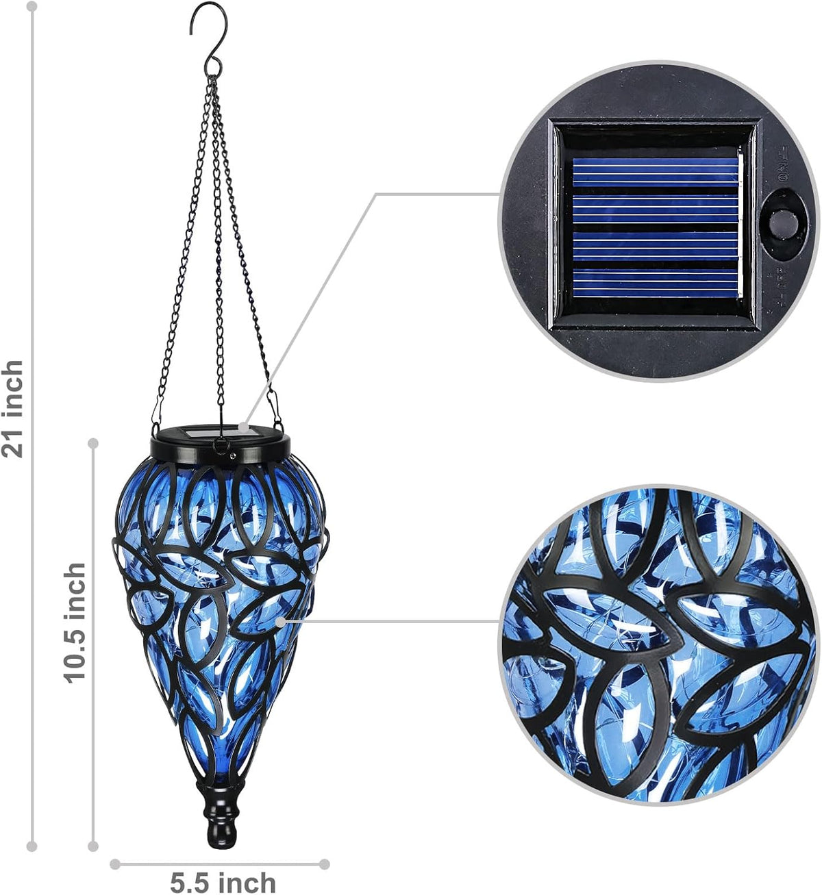 SUNNYPARK Outdoor Plastic Solar Hanging Lantern, 15 Cool White LEDs Twinkle Effect Tear-Shaped