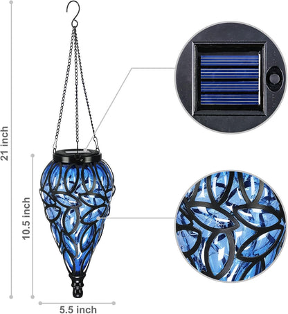 SUNNYPARK Outdoor Plastic Solar Hanging Lantern, 15 Cool White LEDs Twinkle Effect Tear-Shaped