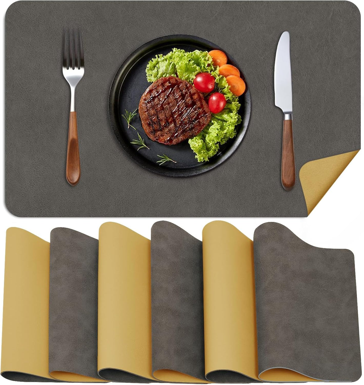 BLESWIN Faux Leather Placemats, PU Dining Table, Waterproof and Oil Resistant Easy to Clean, Heat