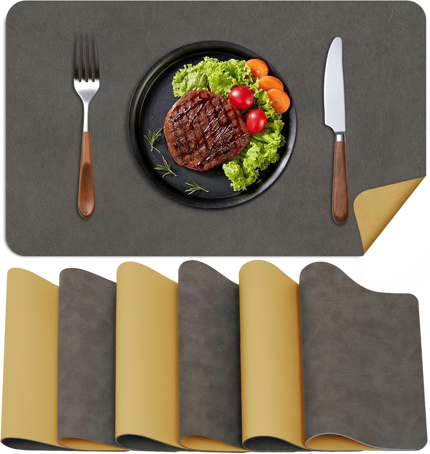 BLESWIN Faux Leather Placemats, PU Dining Table, Waterproof and Oil Resistant Easy to Clean, Heat