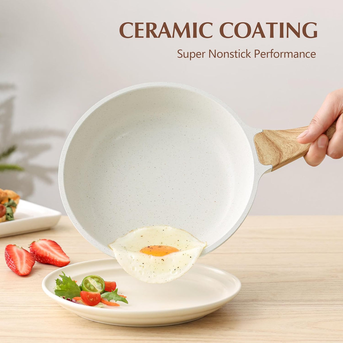 SENSARTE Nonstick Ceramic Frying Pan with Lid 8/9.5/10/11/12.5 Inch Omelet Pan Skillet, Free of