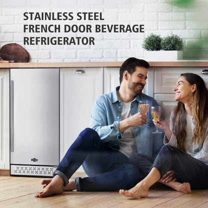 Tylza Beverage Refrigerator 15 Inch Wide, Mini Fridge Stainless Steel Under Counter Beverage