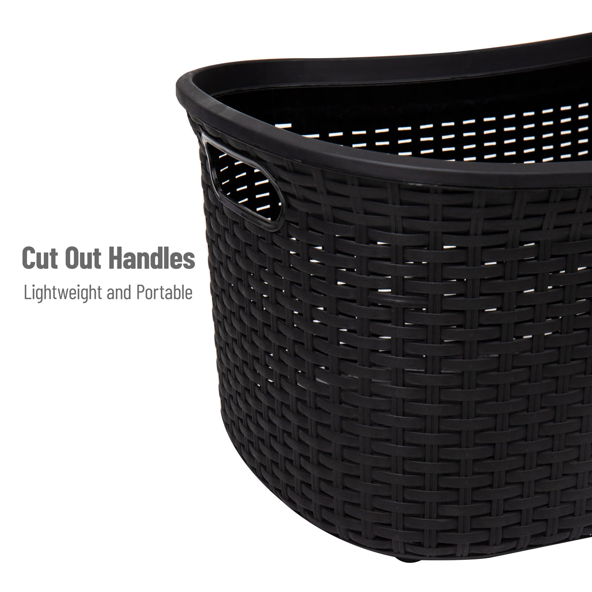 Mind Reader 40L Laundry Basket, Clothes Hamper, Premium Wicker Design, Plastic, Set of 2, Black