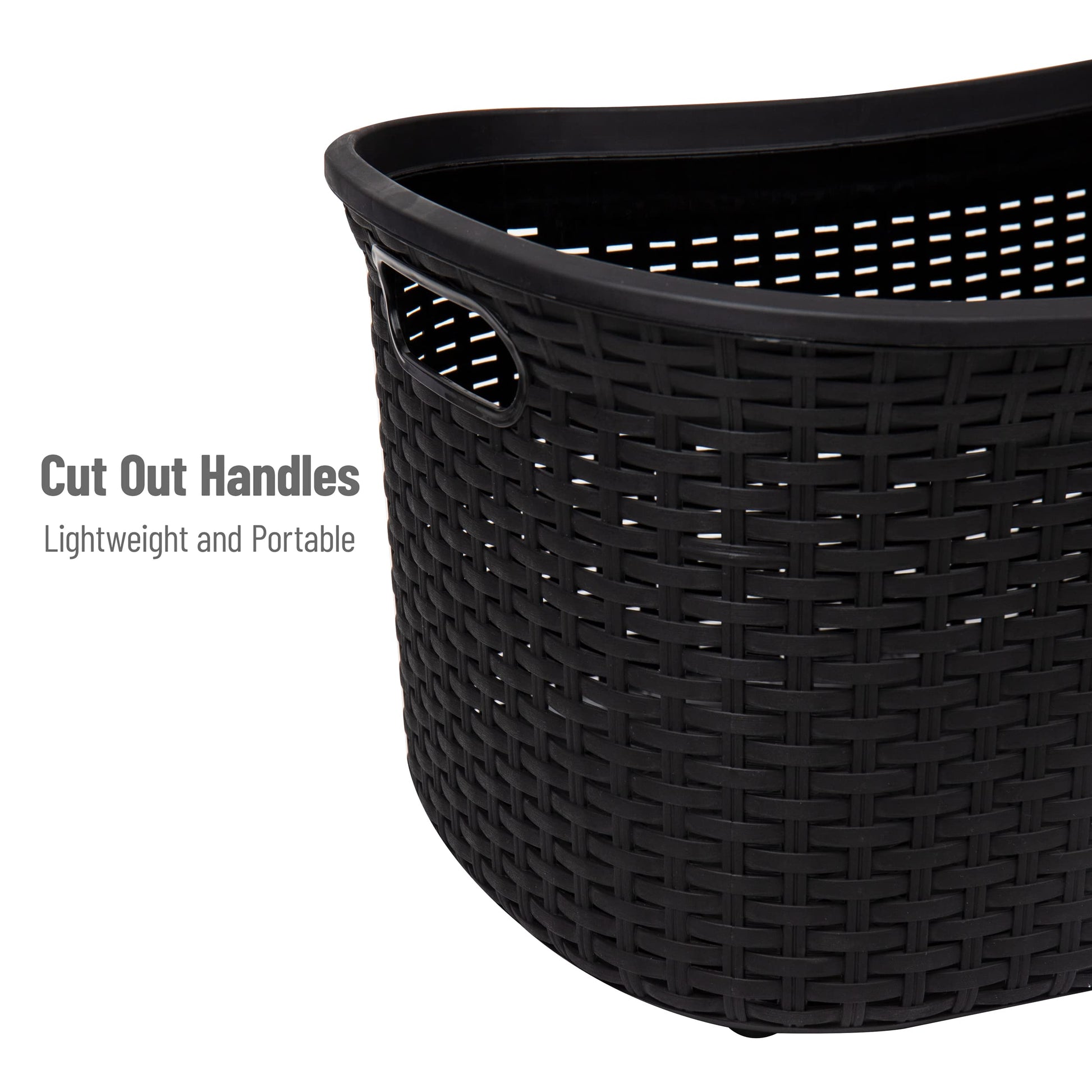 Mind Reader 40L Laundry Basket, Clothes Hamper, Premium Wicker Design, Plastic, Set of 2, Black