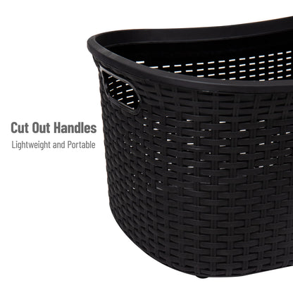 Mind Reader 40L Laundry Basket, Clothes Hamper, Premium Wicker Design, Plastic, Set of 2, Black