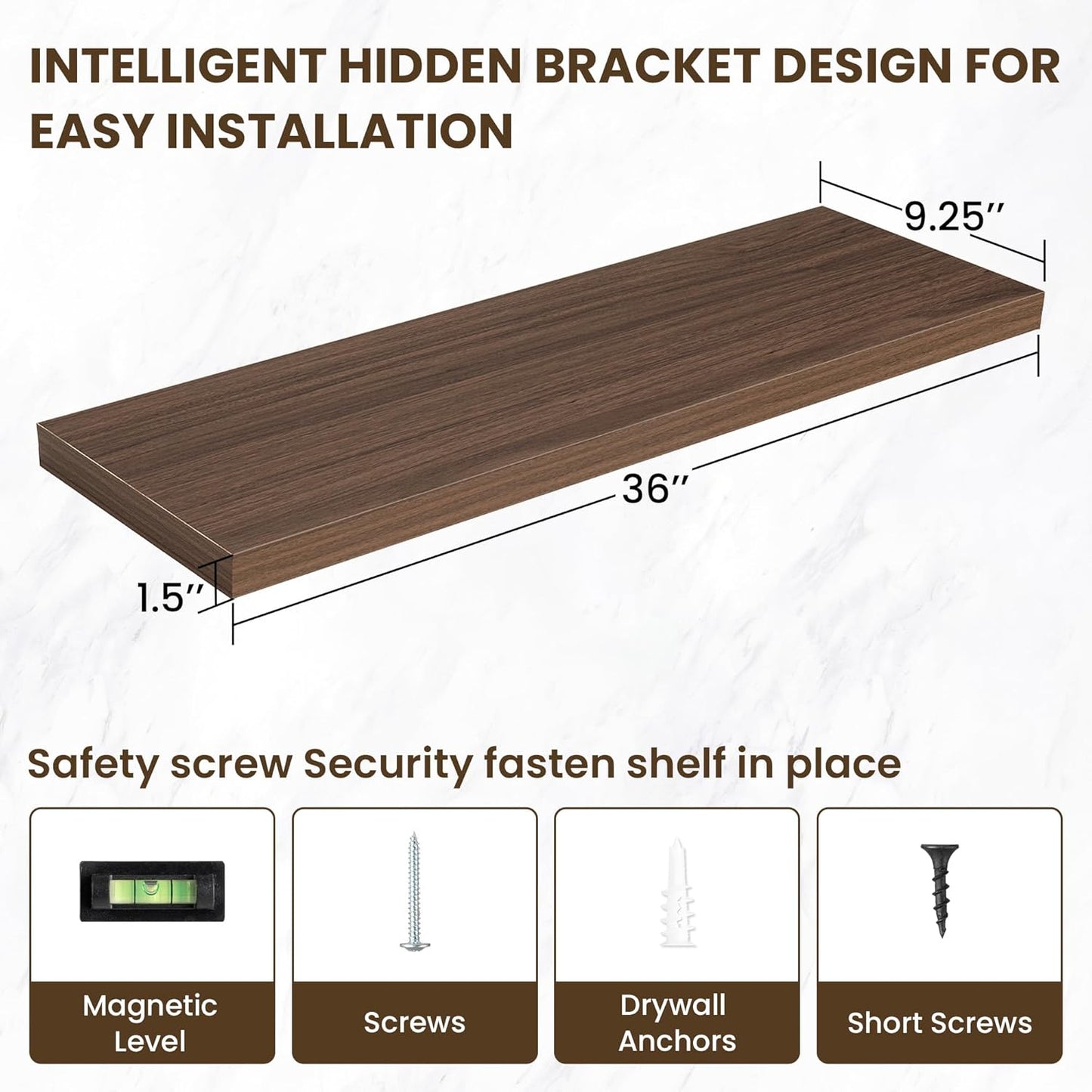 36 Inch Floating Shelves, 12 Inch Deep Floating Shelves for Wall, Floating Shelf with Invisible