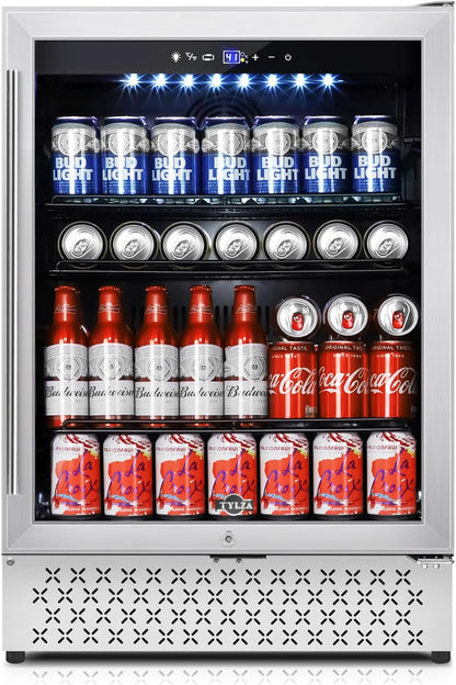 Tylza 24 Inch Beverage Refrigerator, 190 Can Capacity, Glass Door, Advanced Cooling Tech, Ideal for