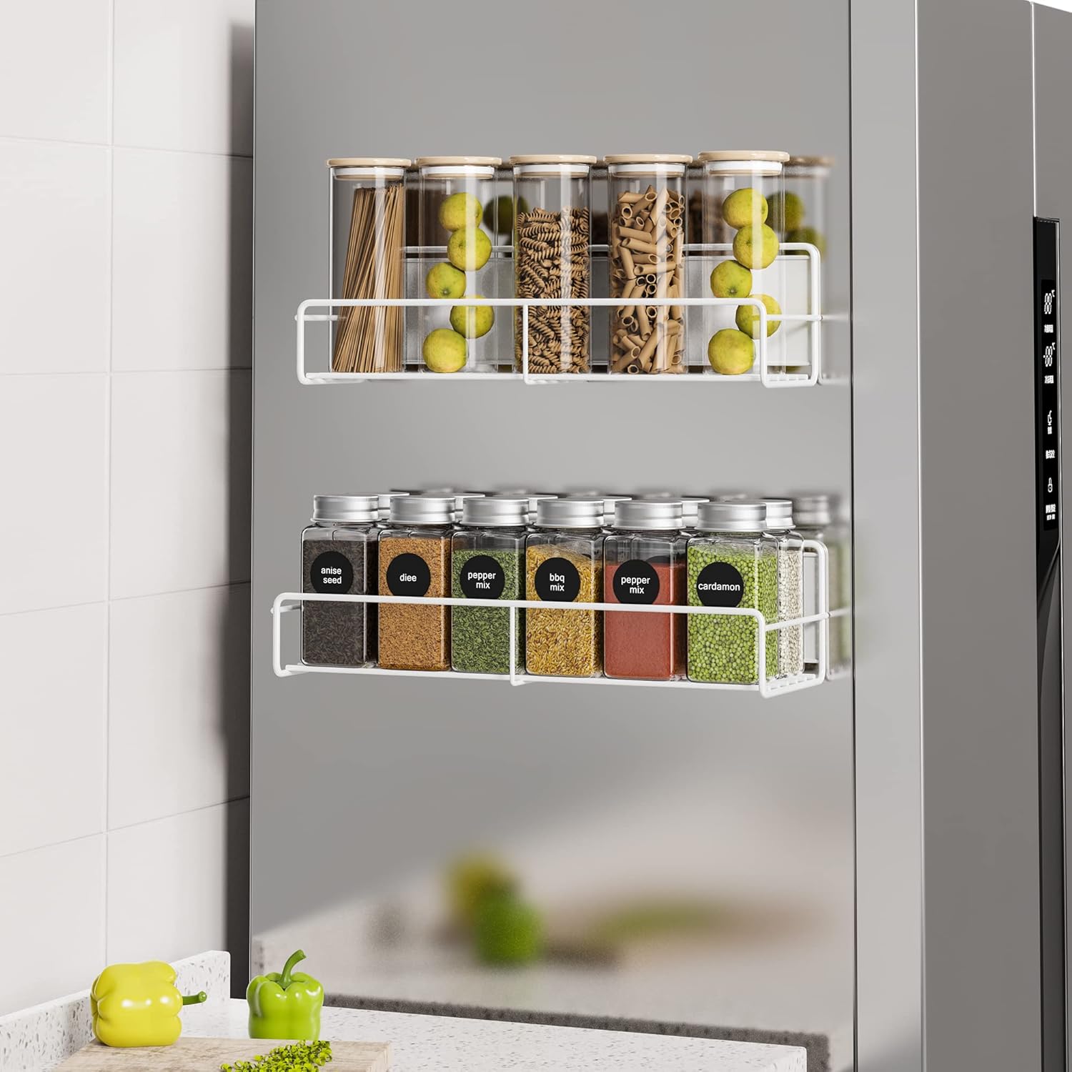 2 Pack White Magnetic Spice Rack Organizer, Space Saver for Refrigerator and Whiteboard, Metal