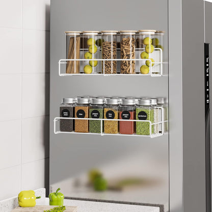 2 Pack White Magnetic Spice Rack Organizer, Space Saver for Refrigerator and Whiteboard, Metal