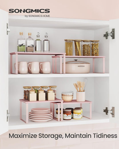 SONGMICS Cabinet Organizer Shelf, Set of 2 Kitchen Counter Shelves, Kitchen Storage, Spice Rack