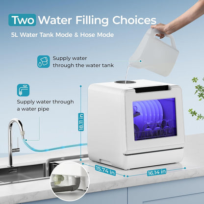 EUHOMY Portable Dishwasher Countertop Dishwashers, 8 Programs Mini Dishwasher, 5L Built-in Water