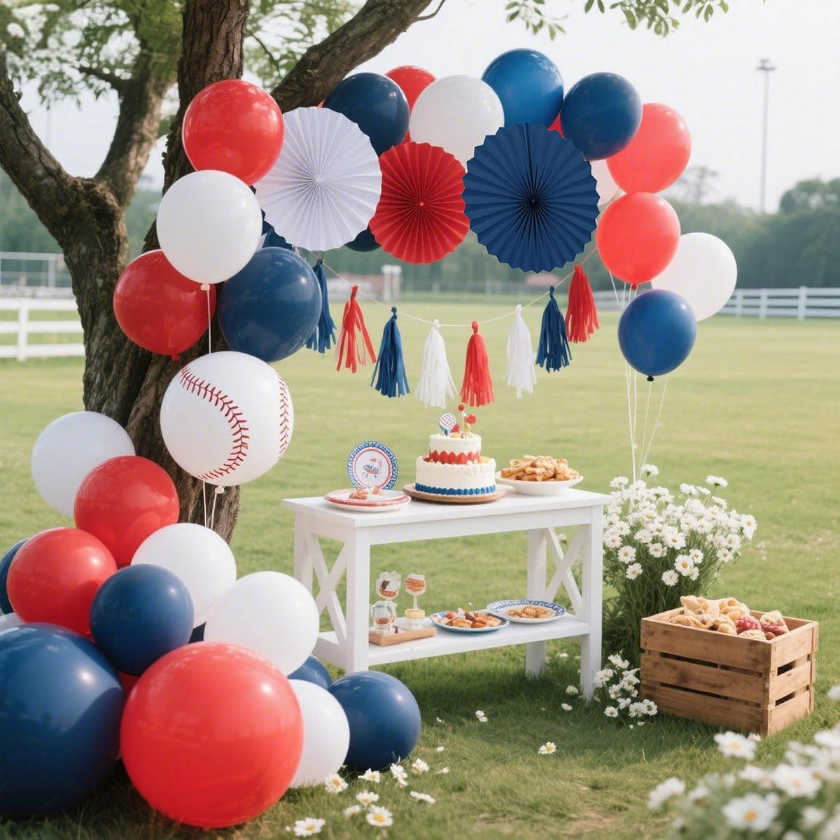 Red White Navy Paper Tassel, 15 Pack, Party Decorations for Birthday, Baby Shower, Sport