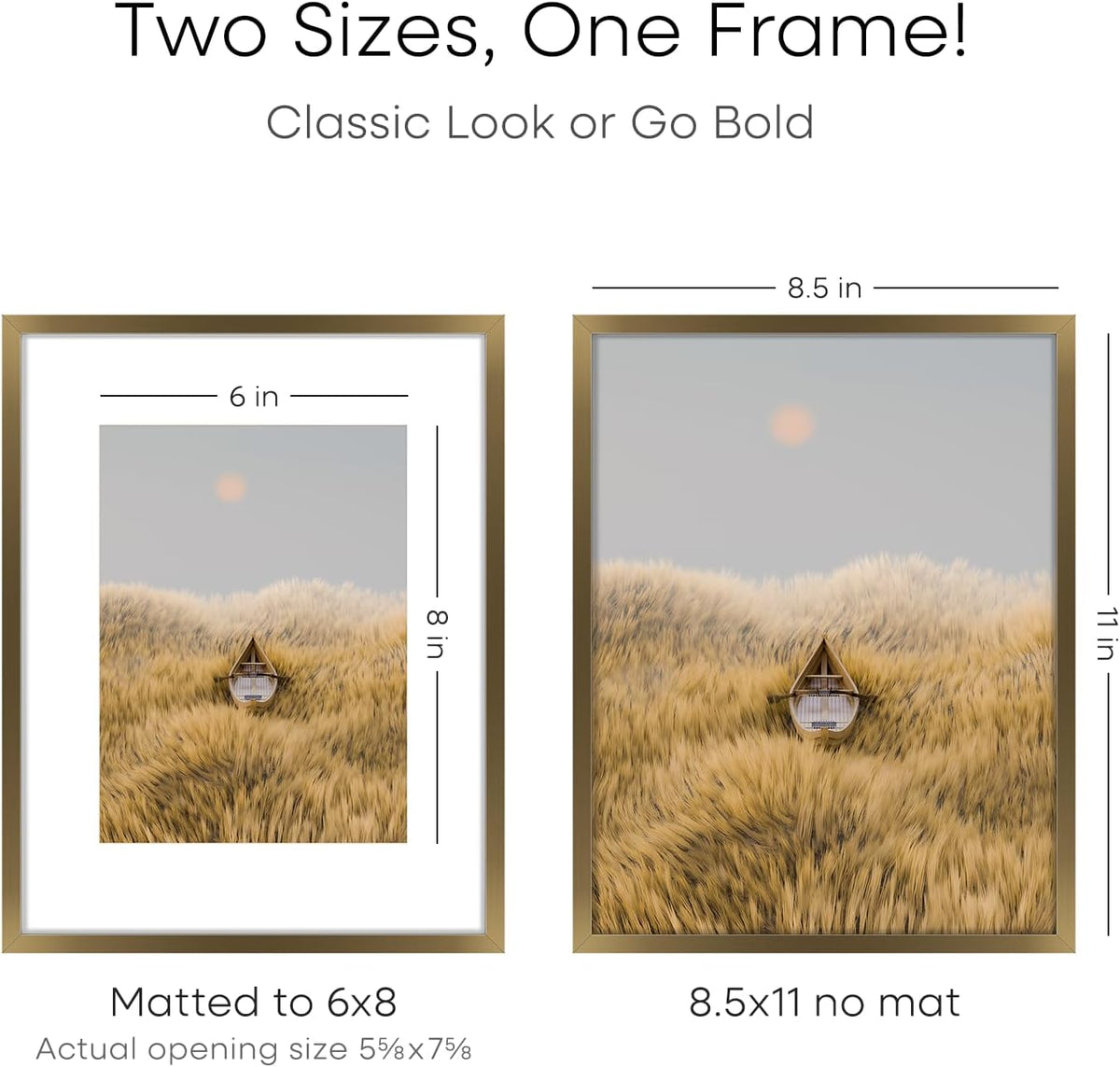 Homeforia 8.5x11 Picture Frame Bronze, High End Metal Brass Frame 8.5 x 11 with Mat 6 by 8 Photo