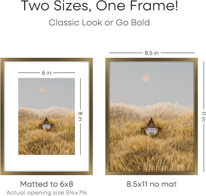 Homeforia 8.5x11 Picture Frame Bronze, High End Metal Brass Frame 8.5 x 11 with Mat 6 by 8 Photo