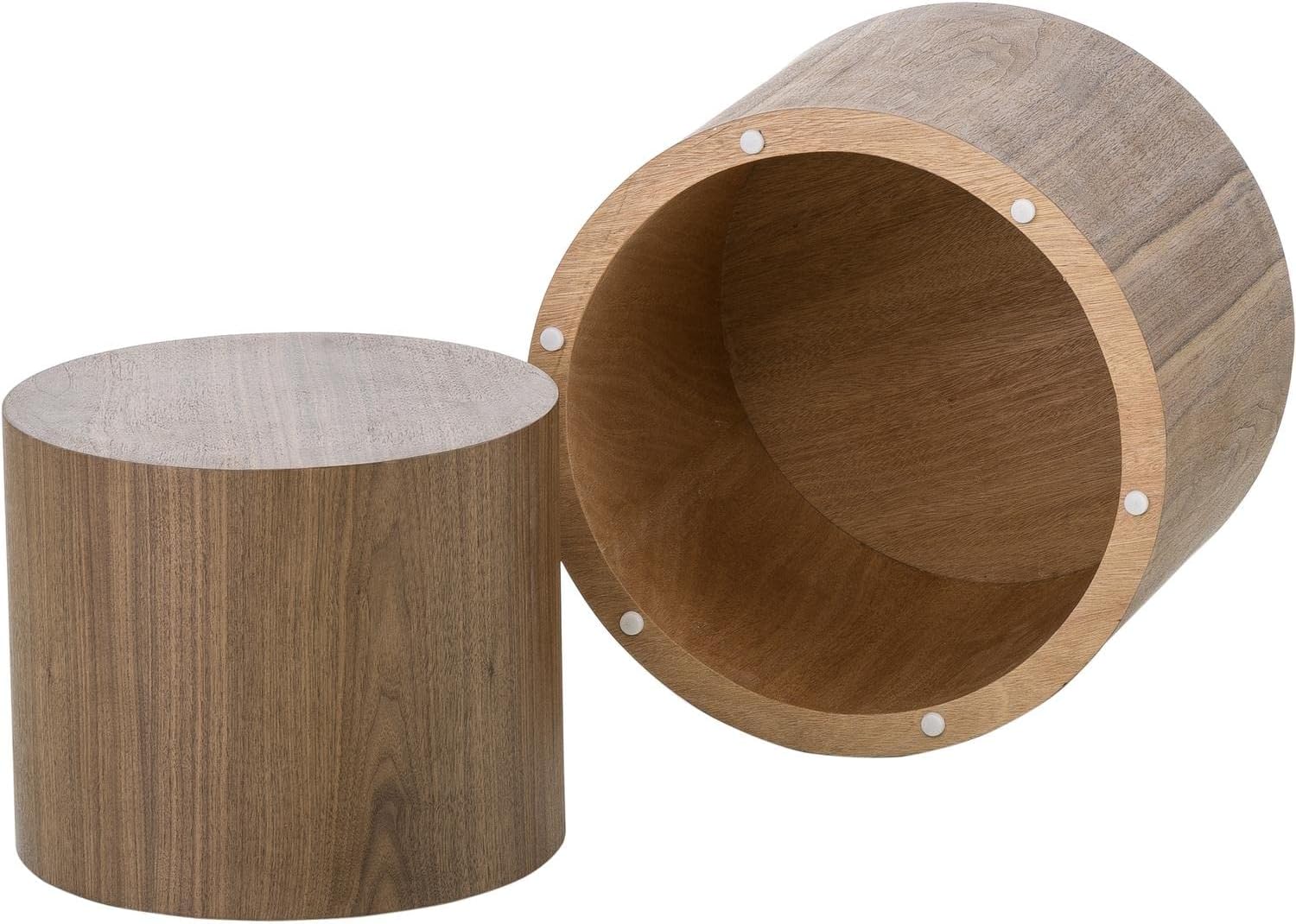 WILLIAMSPACE Nesting Coffee Table Set of 2, Walnut Round Wooden Coffee Tables Modern Circle Table