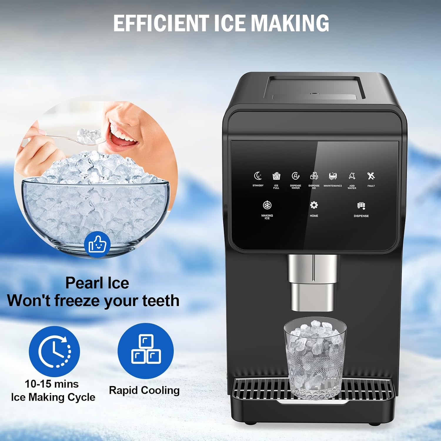 Nugget Ice Maker Countertop, 50LBS/Day with 5LBS Storage Bin, Water Dispenser Countertop Ice Maker