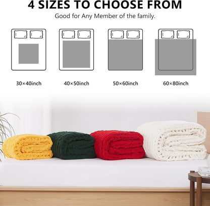 L'AGRATY Chunky Knit Blanket - Soft Chenille Yarn Throw - 60x80 inch: Handmade Thick Cable Crochet