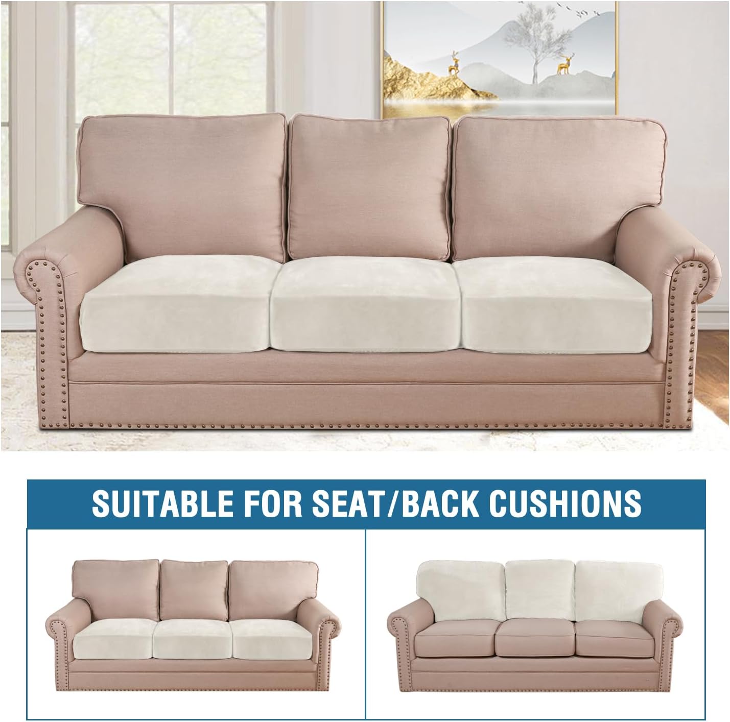H.VERSAILTEX Velvet Stretch Couch Cushion Cover Plush Cushion Slipcover for Chair Loveseat Sofa