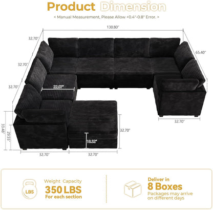 HOOOWOOO Modular Sectional Sofa,8 Pieces Sectional Couches for Living Room,131X98 G Shaped Cloud
