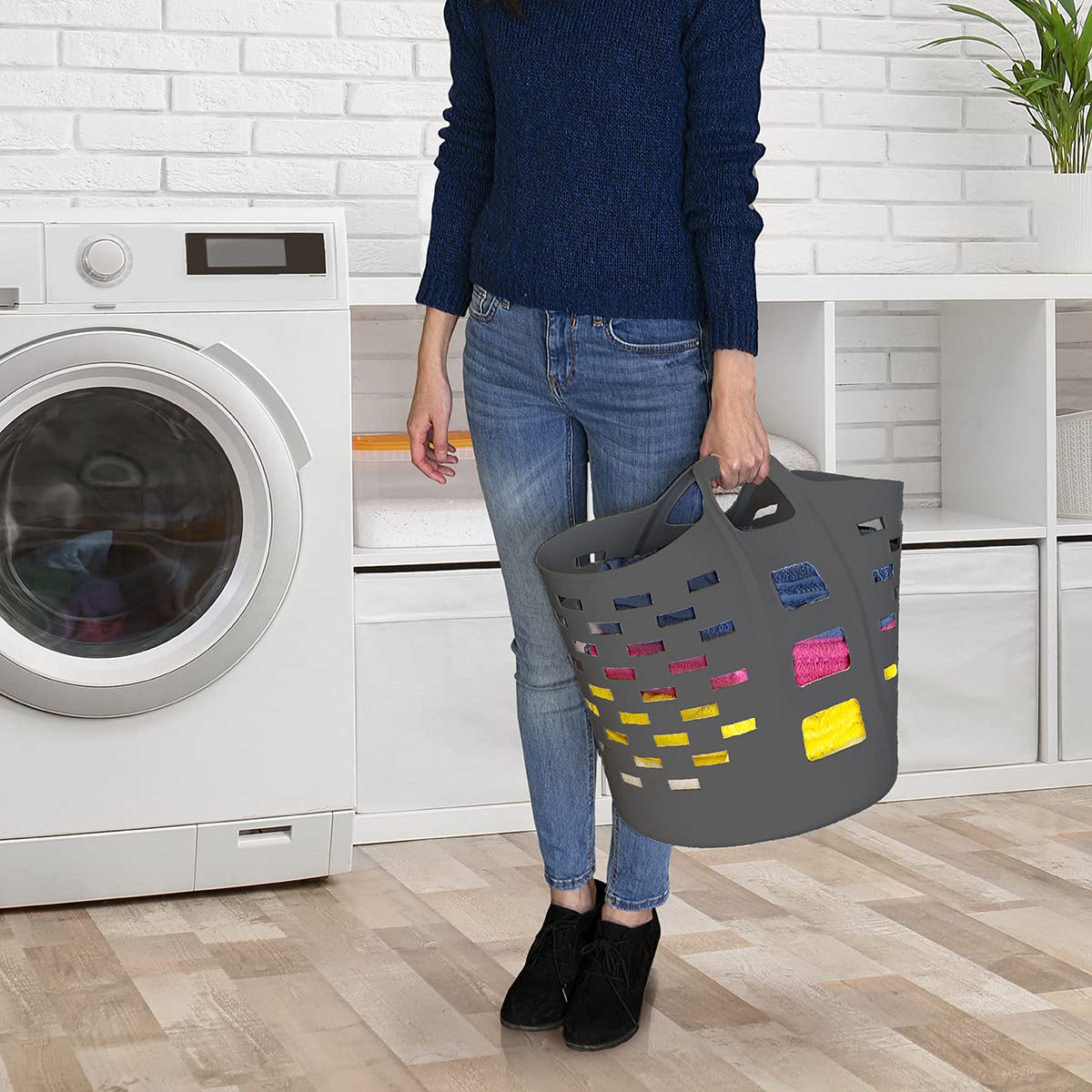 Clorox Flexible Laundry Basket - Plastic Hamper for Clothes, Bedroom, and Storage - Portable Round
