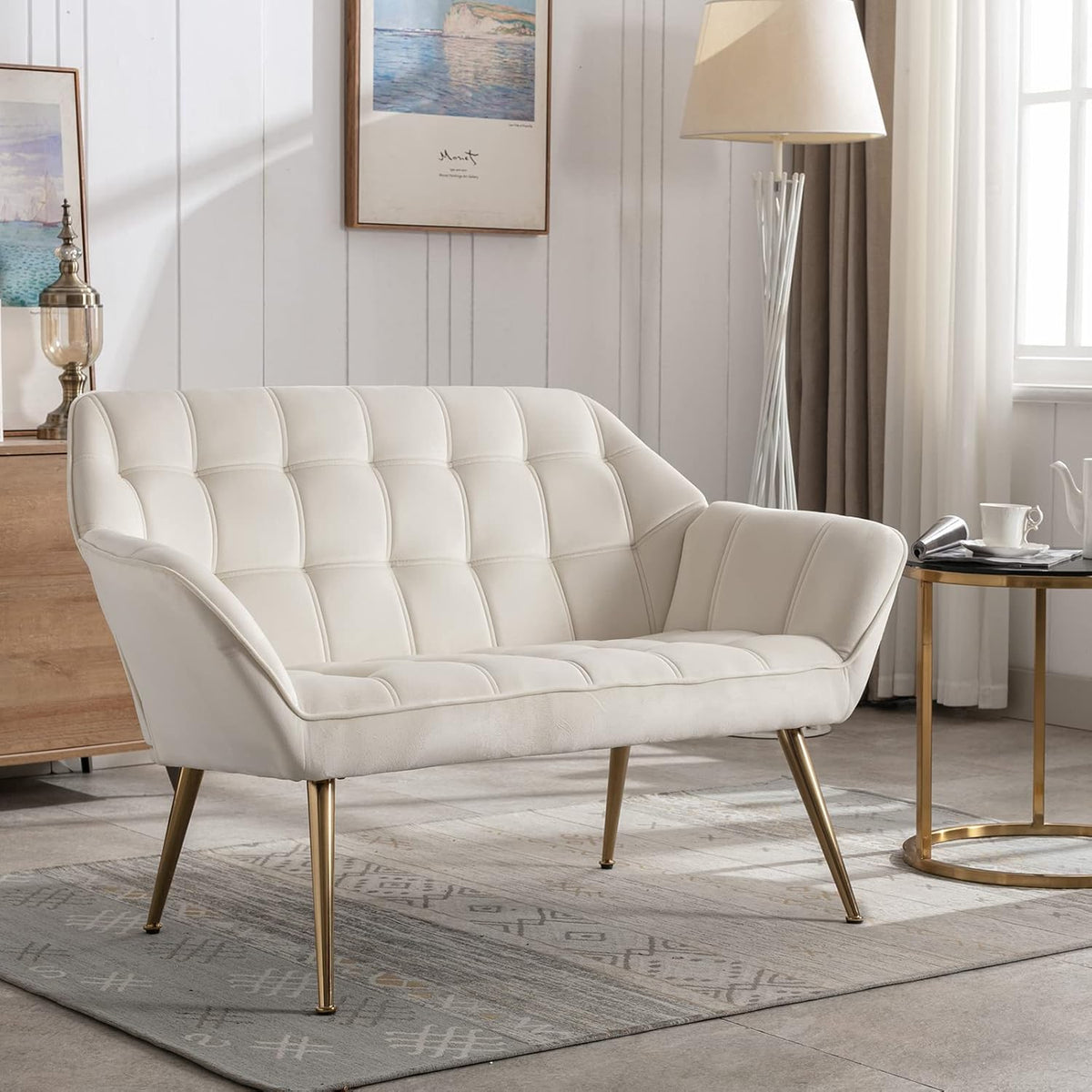 48" Small Loveseat for Small Spaces, Modern Sherpa Mini Sofa Couch 2-Seater Velvet Love Seat with