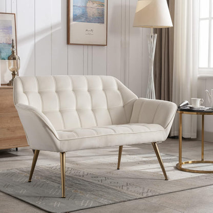 48" Small Loveseat for Small Spaces, Modern Sherpa Mini Sofa Couch 2-Seater Velvet Love Seat with
