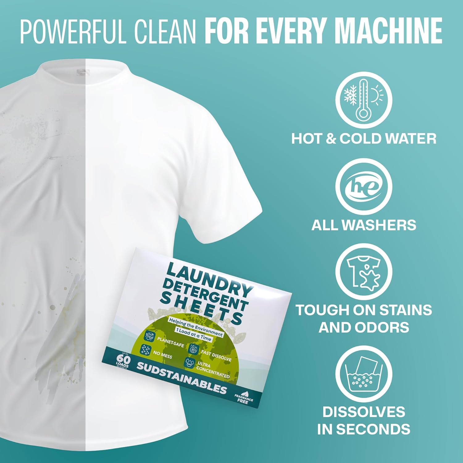 Sudstainables Laundry Detergent Sheets (60 Loads) – Eco-Friendly, Zero Waste, Plastic-Free Laundry