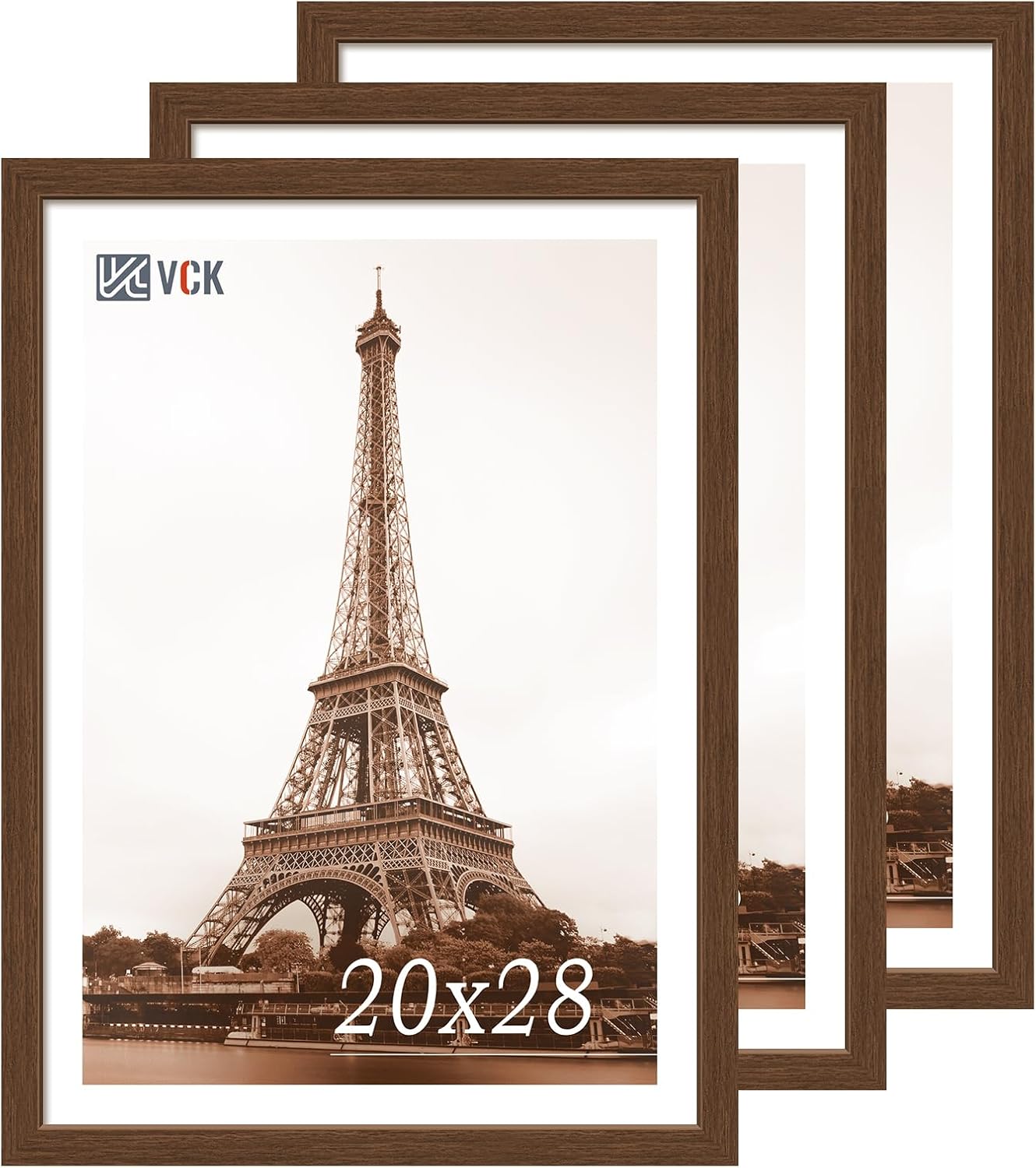 VCK 20x28 Picture Frame 3 Pack, Brown Wood Poster Frame with Exclusive Wood Grain, Wall Mounting