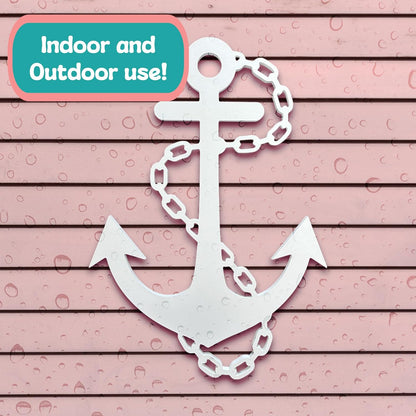 Outdoor Anchor Wall Decor, Nautical Beach House Sign, Weatherproof PVC Anchor with Chain, Ocean