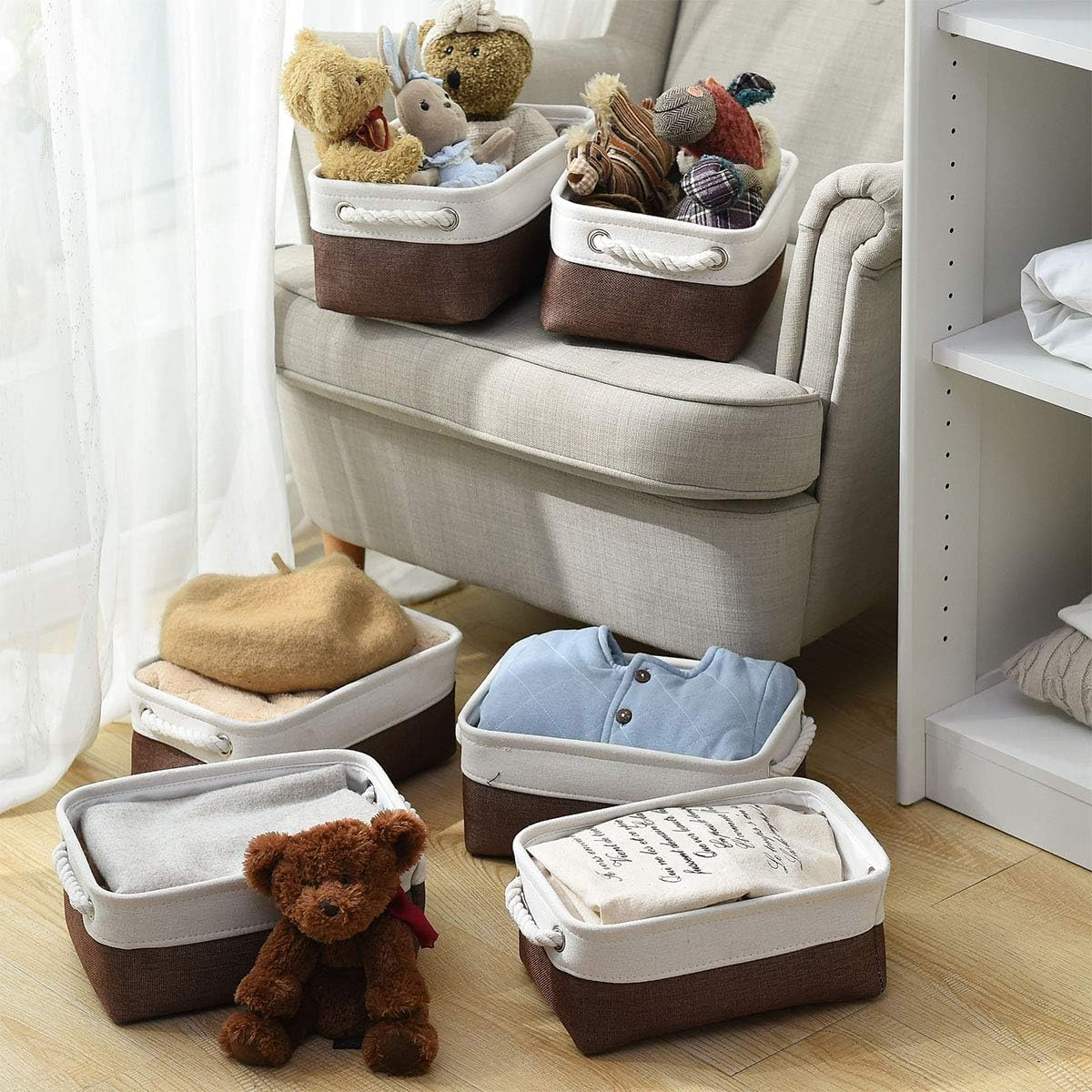 Small Storage Baskets for Shelves,Fabric Storage Baskets for Closet,Rectangular Collapsible Baskets