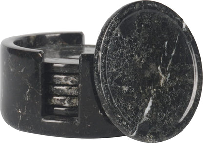 Marble Coasters Set of 6 Black 3.5 Inch Round Coaster for Drinks with Holder, Drink Coaster for