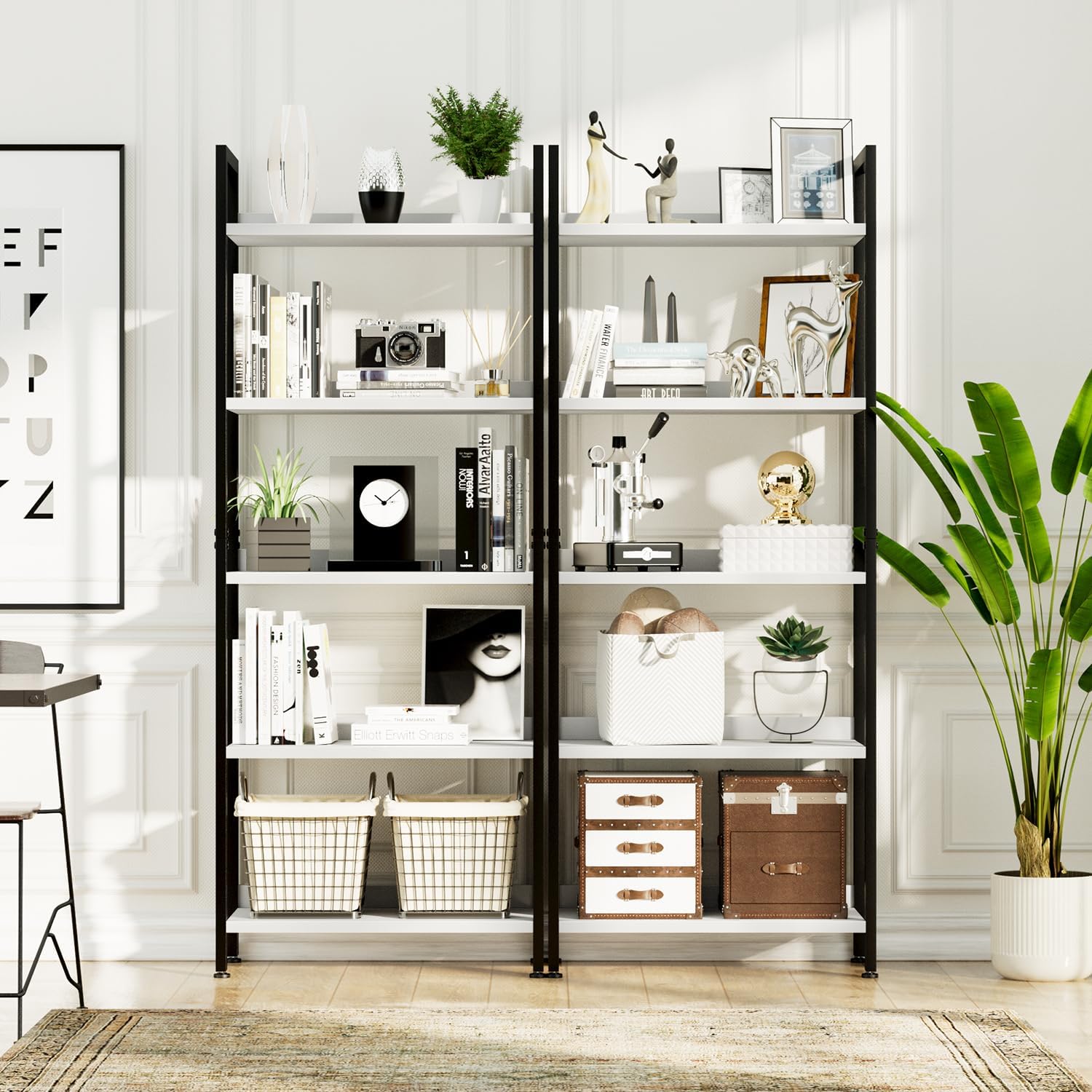 NUMENN Bookshelf, 5 Tier Bookshelves, Home Office Bookcase Shelf Storage Organizer, Free Standing