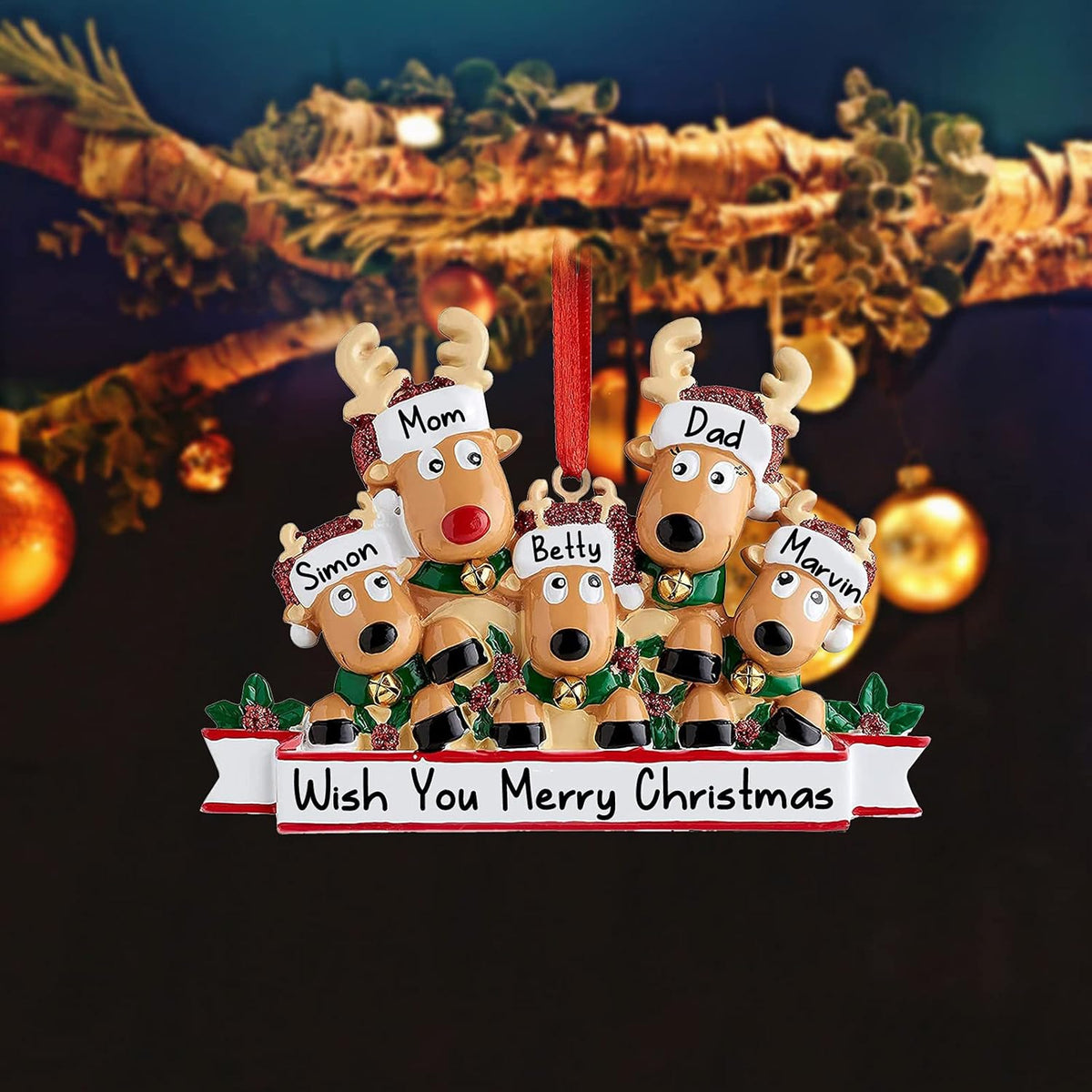 Personalized Deer Christmas Ornaments 2025 Family of 2,3,4,5,6,7,8 Custom Name Reindeer Xmas