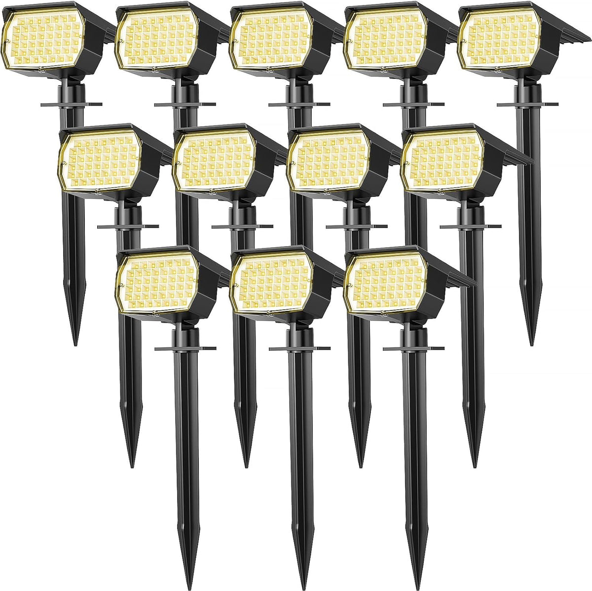 Solar Spot Lights Outdoor Waterproof IP65, 12 Pack Landscape Spotlights with 46 LEDs, 3 Modes Auto