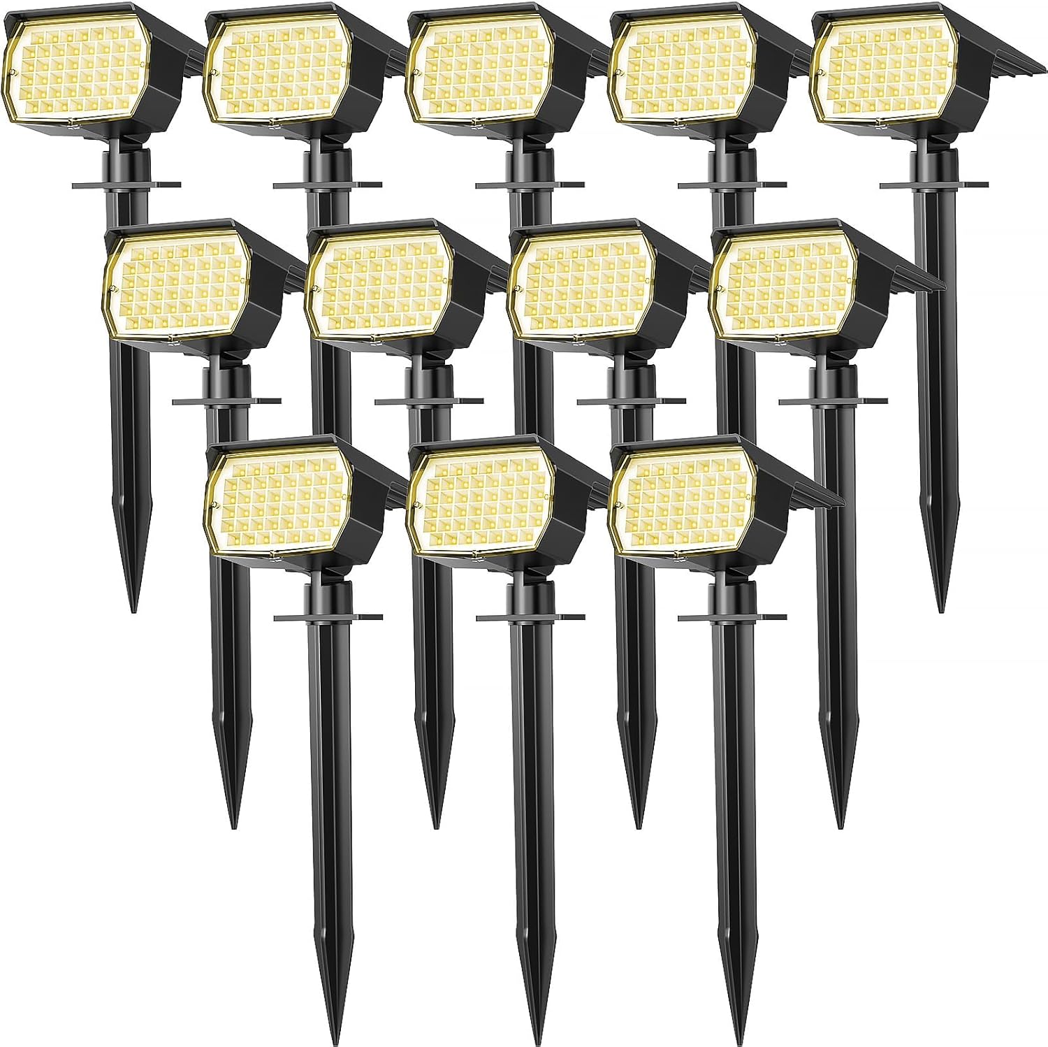 Solar Spot Lights Outdoor Waterproof IP65, 12 Pack Landscape Spotlights with 46 LEDs, 3 Modes Auto