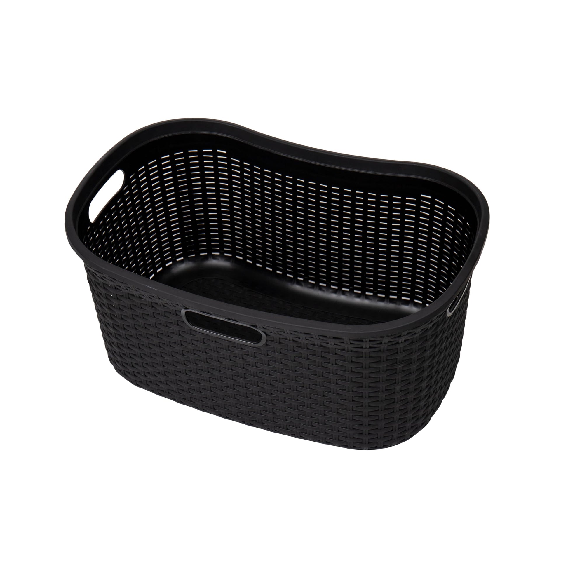 Mind Reader 40L Laundry Basket, Clothes Hamper, Premium Wicker Design, Plastic, Black