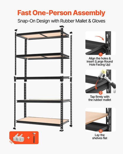 VEVOR Storage Shelves, 5-Tier Adjustable, 2500 lbs Capacity, Heavy Duty Garage Storage Shelving