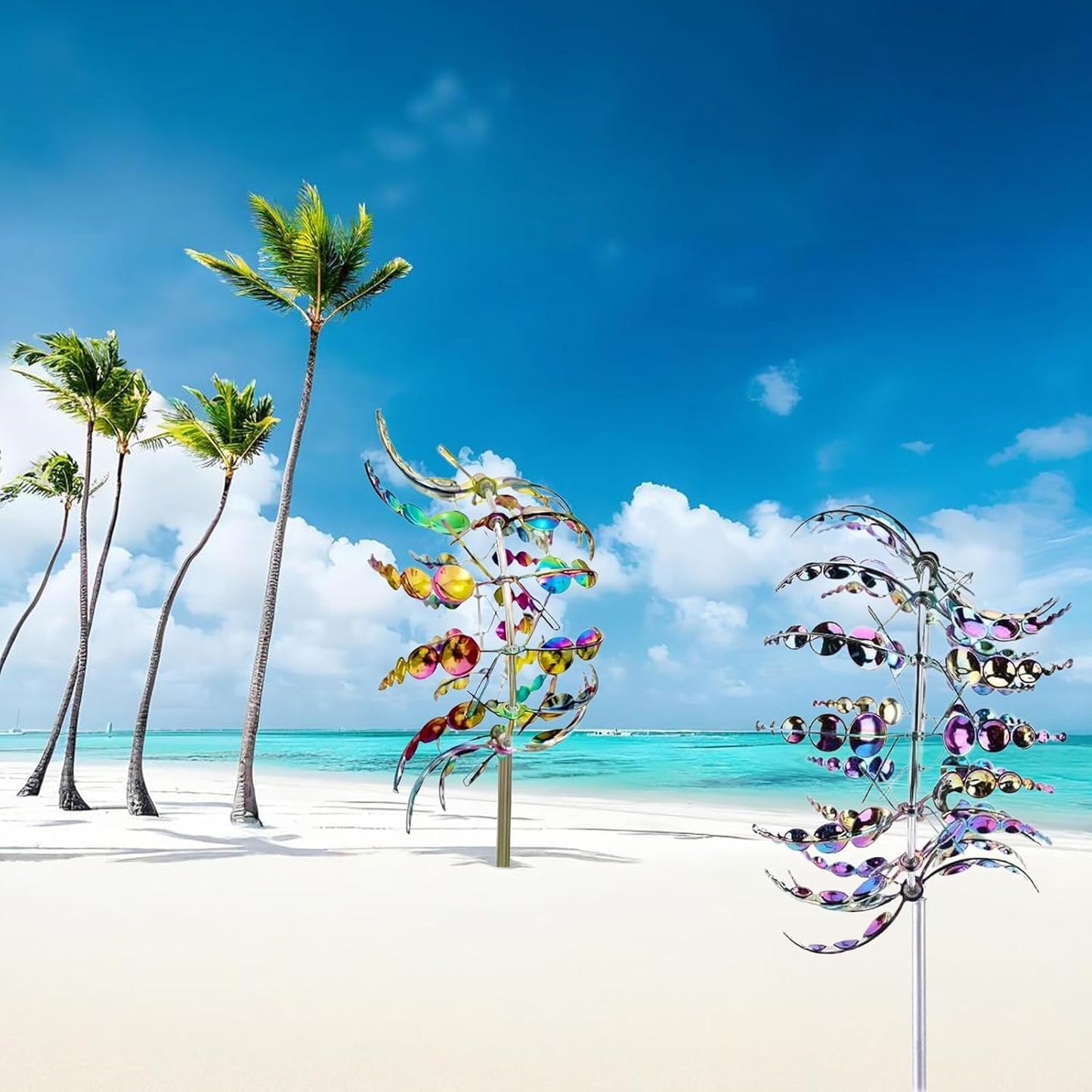 Unique and Magical Metal Windmill, 2Pcs Wind Spinners, 3D Wind Powered Kinetic Sculpture, Stainless