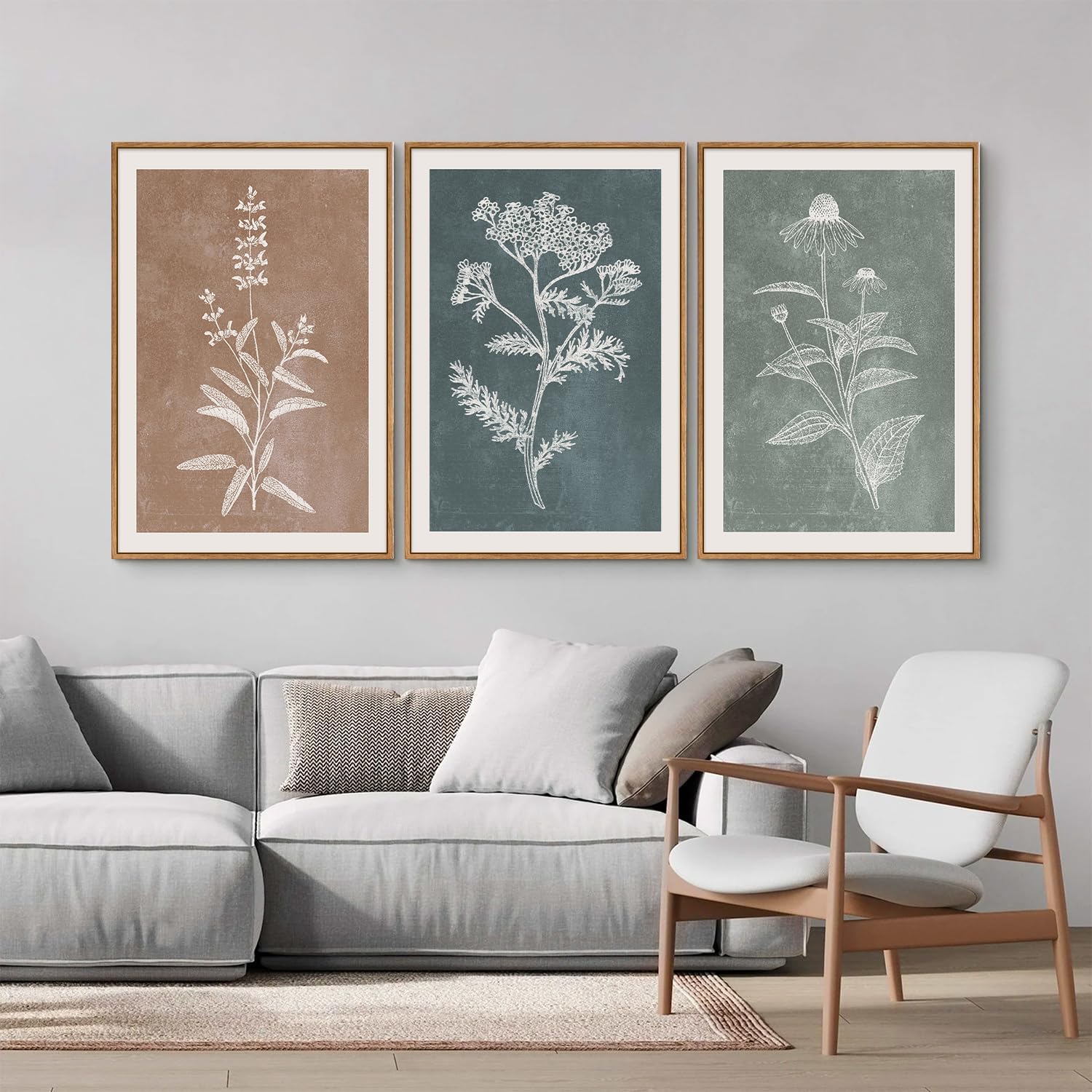 SIGNINART Neutral Botanical Framed Canvas Wall Art Set, Vintage Floral Wall Decor, Boho Minimalist