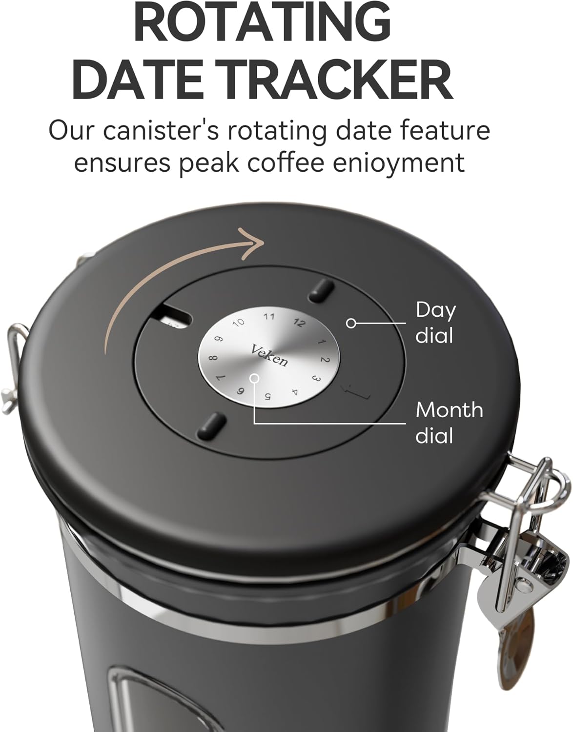 Veken Coffee Canister with Window,Airtight Stainless Steel Kitchen Food Storage Container, Date