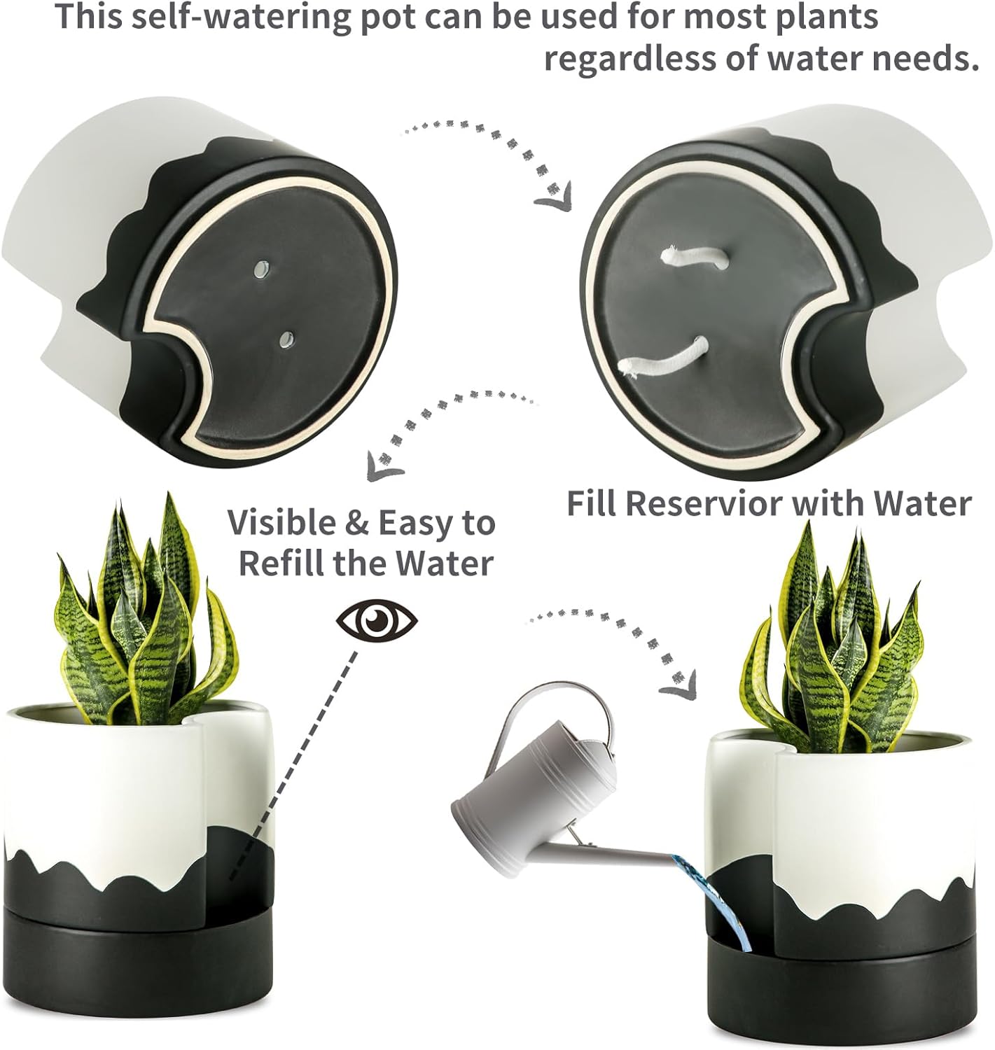 Nihow Self Watering Plant Pot: 8 Inch Ceramic Planter with Drainage Hole & Water Storage Plus for