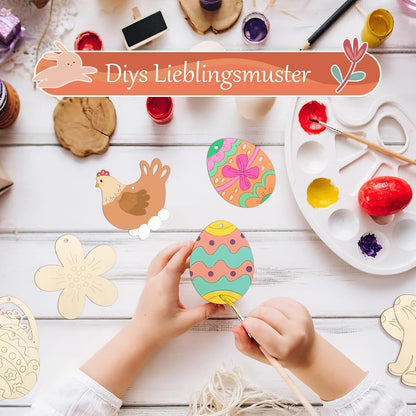 80PCS Wooden Easter Ornaments to Paint, 8 Styles DIY Blank Unfinished Wood Cutouts Ornament for