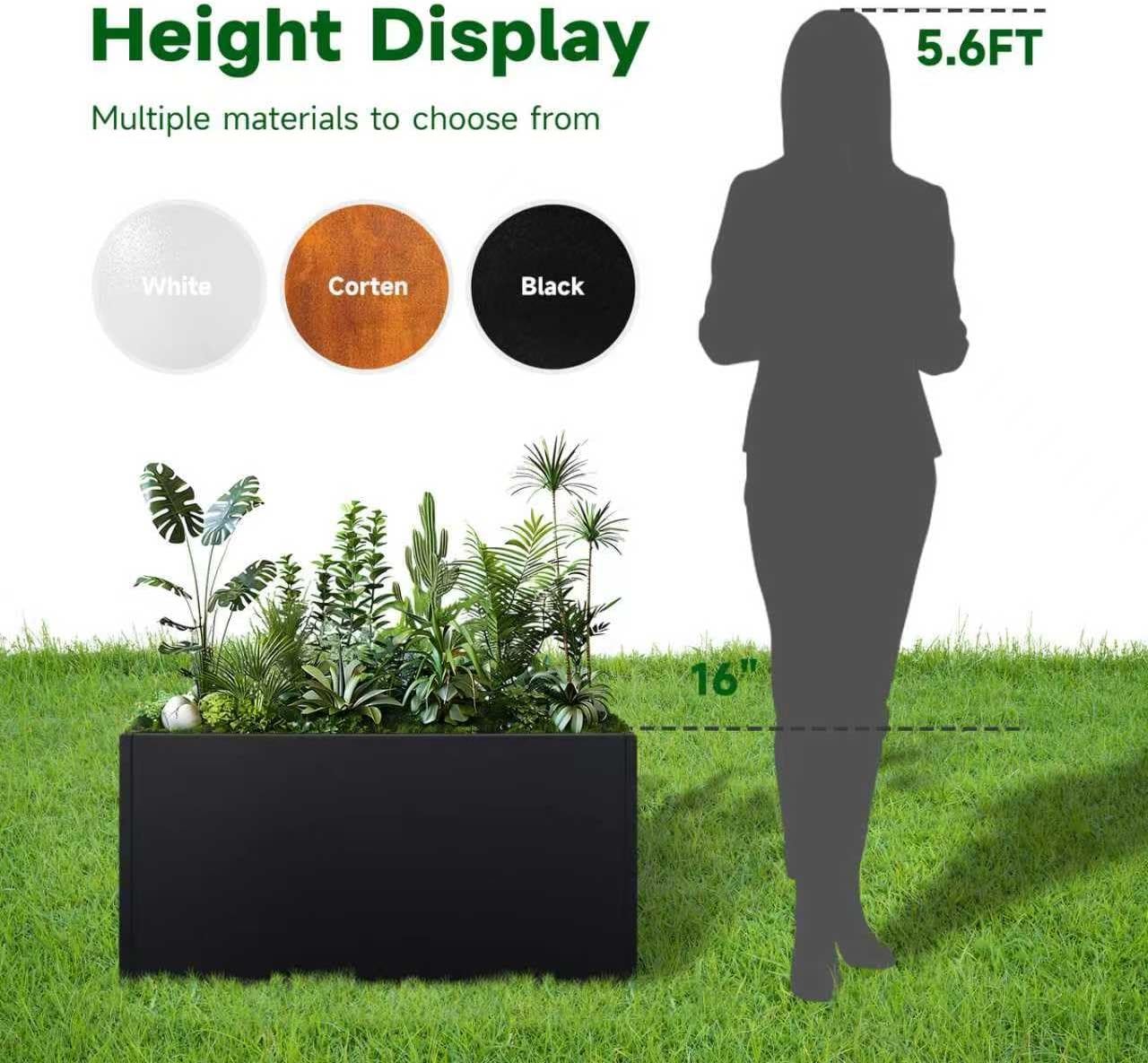 Steel Planter 36" x 12" x 16" Metal Rectangle Outdoor Planter Black Powder Coated Flower Box