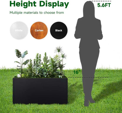 Steel Planter 36" x 12" x 16" Metal Rectangle Outdoor Planter Black Powder Coated Flower Box