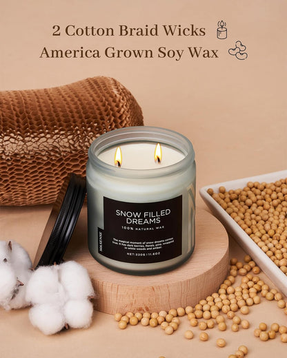 M&SENSE Snow Filled Dreams - Jasmine & Pine Scented Candle, 11.6oz Natural Soy Wax 70 Hours Long