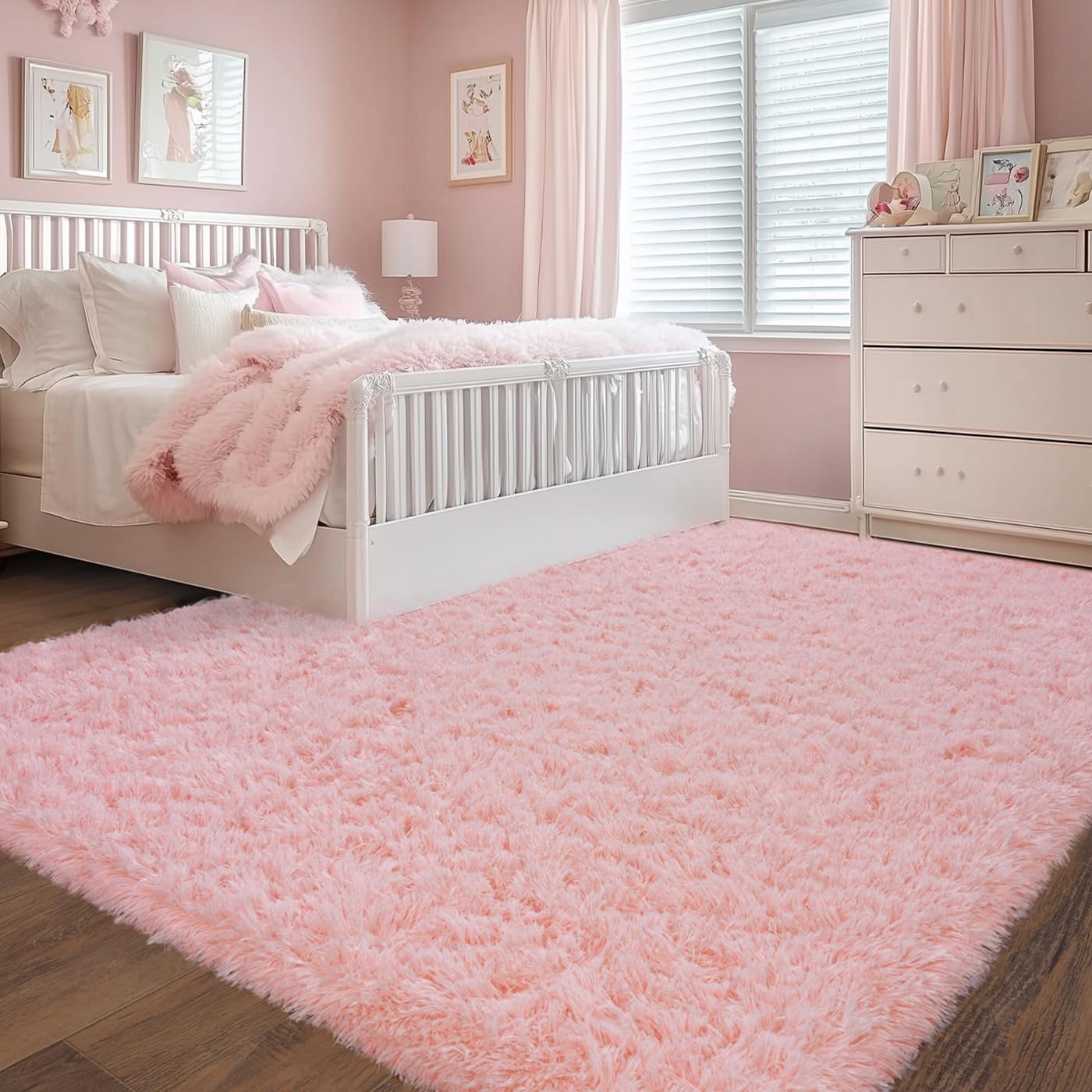 Rezutan Ultra Soft Pink Rugs for Bedroom 6x9 Feet, Fluffy Shag Area Rugs for Living Room, Large
