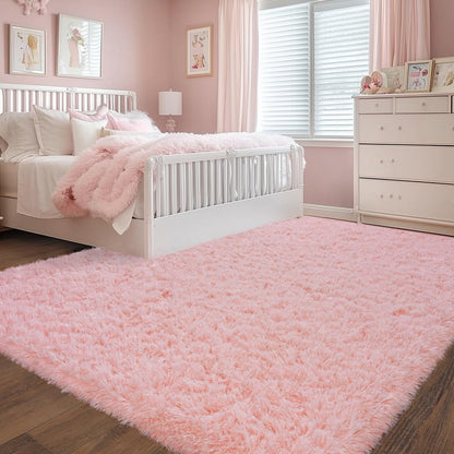Rezutan Ultra Soft Pink Rugs for Bedroom 6x9 Feet, Fluffy Shag Area Rugs for Living Room, Large