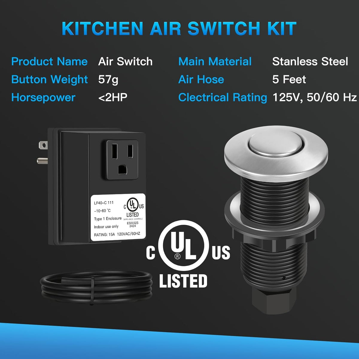 Garbage Disposal Air Switch Kit, UL Certified Professional Garbage Disposal Switch Button Power